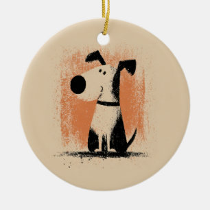 Cute Dog Illustration – Minimal Cartoon Dog Art Ceramic Ornament