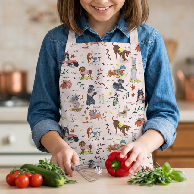 Cute Dog Illustration Pattern  Apron (Kids Cute Dogs Pattern Baking Cooking Craft Apron)