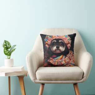 Cute dog in a beaded dress cushion