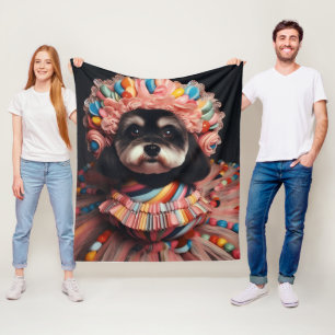 Cute dog in a beaded dress fleece blanket
