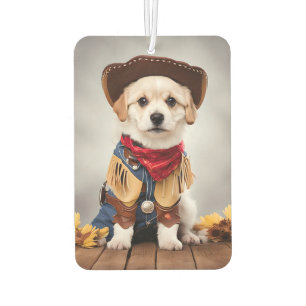Cute dog in a cowboy costume car air freshener