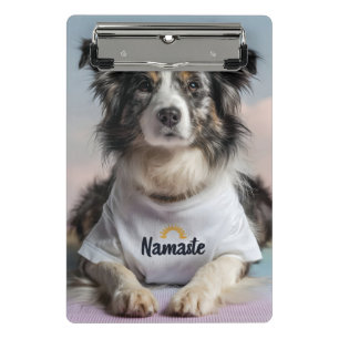 Cute Dog in a "Namaste" T-Shirt on a Yoga Mat Mini Clipboard