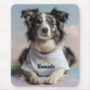 Cute Dog in a "Namaste" T-Shirt on a Yoga Mat Mouse Pad
