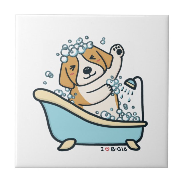 Cute Dog in a Shower Illustration Ceramic Tile (Front)