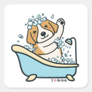 Cute Dog in a Shower Illustration Square Sticker