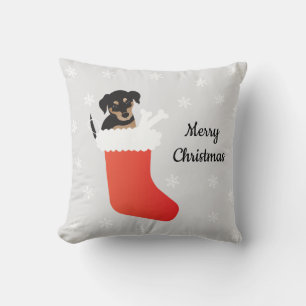 Cute Dog In A Stocking Snowflakes Cushion