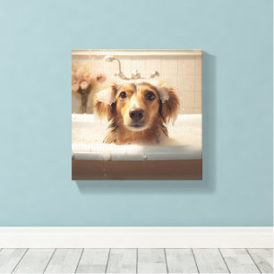 Cute Dog in Bathtub Perfect for Bathroom Canvas Print