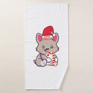 Cute Dog in Christmas Hat 2 Bath Towel