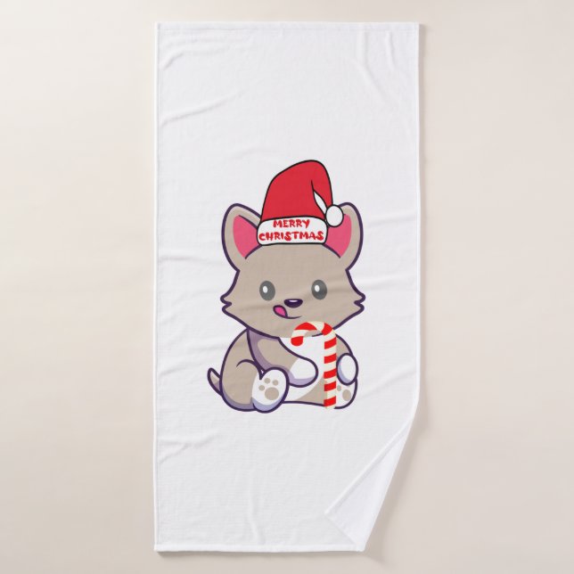 Cute Dog in Christmas Hat  2 Bath Towel (Bath Towel)