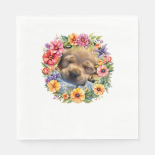 cute dog in colourful flowers sleepy puppy Classic Napkin