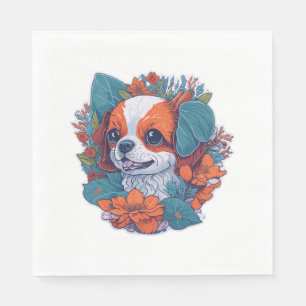 Cute Dog in Flowers Flowers Dog Puppy Floral Napkin