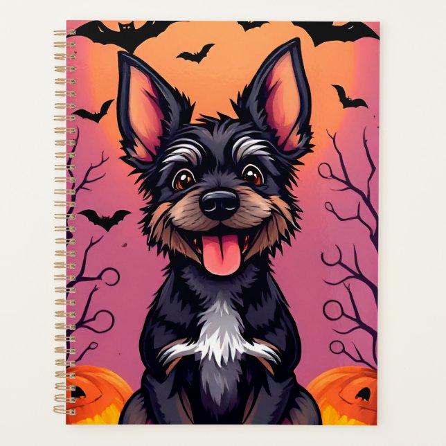 Cute Dog in Halloween Scene With Pumpkins Planner (Front)