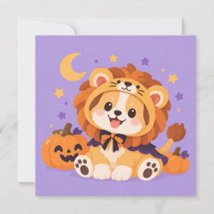 Cute dog in lion costume Halloween illustration Card