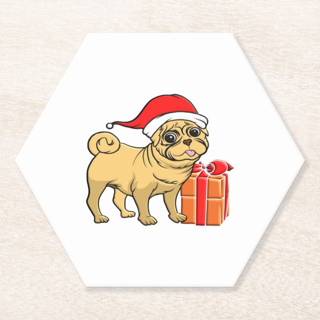 Cute dog in Santa hat  2 Paper Coaster (Front)