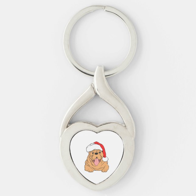 Cute dog in Santa hat  3 Key Ring (Front)