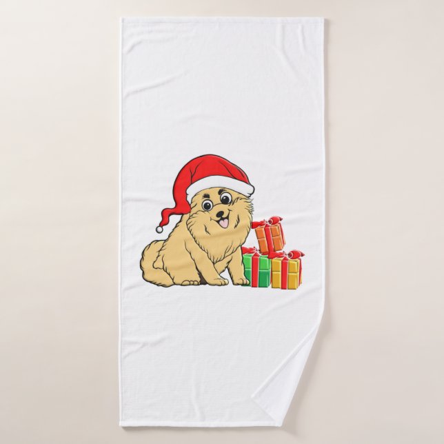 Cute dog in Santa hat   Bath Towel (Bath Towel)