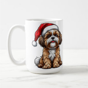 Cute Dog in Santa Hat Celebrating Christmas Coffee Mug