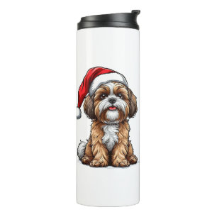 Cute Dog in Santa Hat Celebrating Christmas Thermal Tumbler