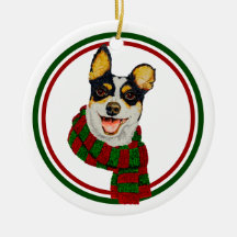 Cute Dog In Scarf Ceramic Circle Ornament