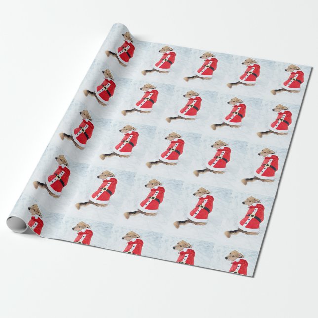 Cute Dog In Snow Wearing Santa Suit Christmas Wrapping Paper (Unrolled)