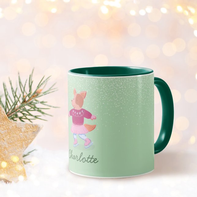 Cute Dog in Sweater Ice Skating Pistachio Green Mug (Creator Uploaded)