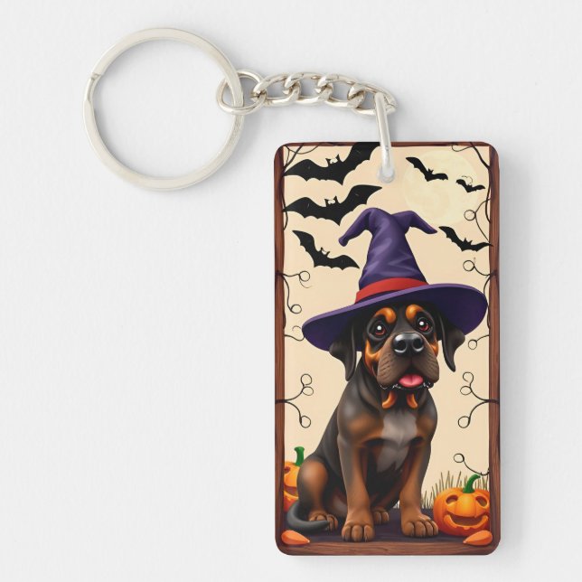 Cute Dog in Witch Hat Key Ring (Front)