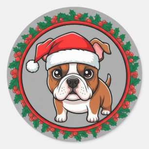 Cute Dog Inside Festive Christmas Wreath Classic Round Sticker