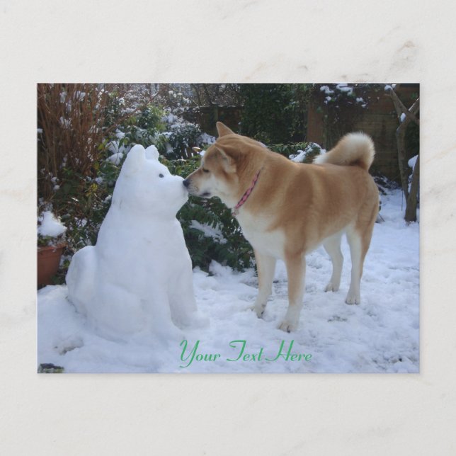 cute dog kissing snowman snow scene at christmas postcard (Front)