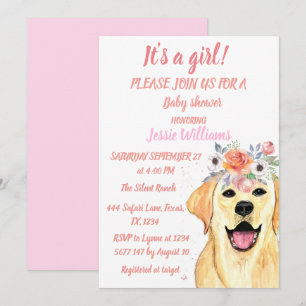 Cute Dog Labrador Animals Pink Puppy Baby Girl Invitation