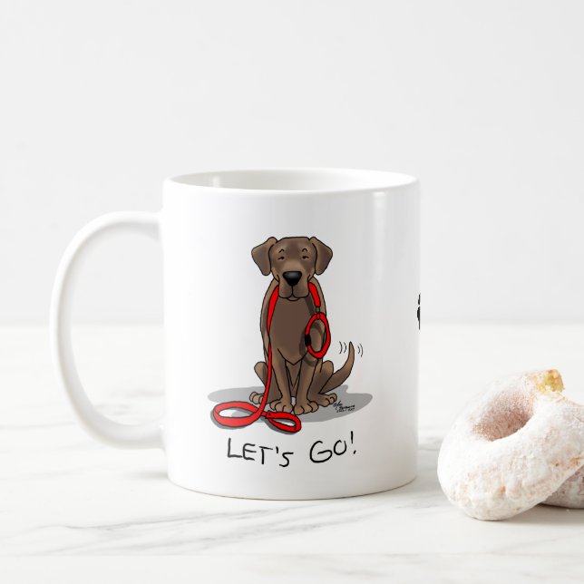 Cute Dog - Let's Go! Chocolate Labrador Retriever Coffee Mug (With Donut)