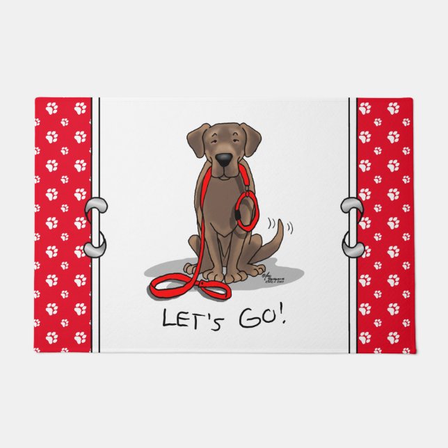 Cute Dog - Let's Go! Chocolate Labrador Retriever Doormat (Front)