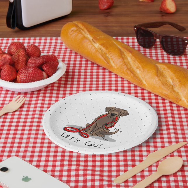 Cute Dog - Let's Go! Chocolate Labrador Retriever Paper Plate (Picnic)