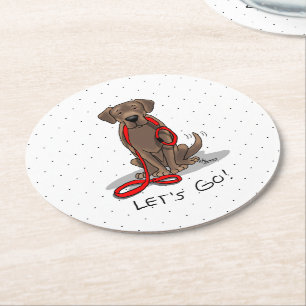 Cute Dog - Let's Go! Chocolate Labrador Retriever Round Paper Coaster