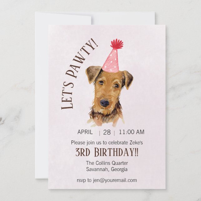 Cute Dog Lets Pawty Birthday Party Invitation (Front)
