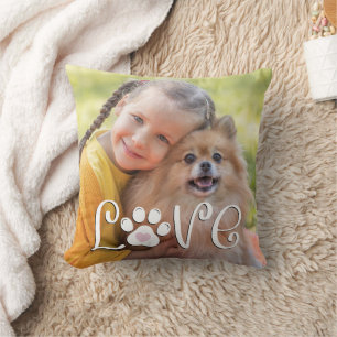 Cute Dog LOVE Paw Print Photo Custom Cushion