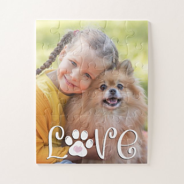 Cute Dog LOVE Paw Print Photo Custom Jigsaw Puzzle (Vertical)