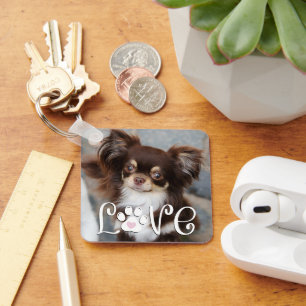 Cute Dog LOVE Paw Print Photo Custom Key Ring