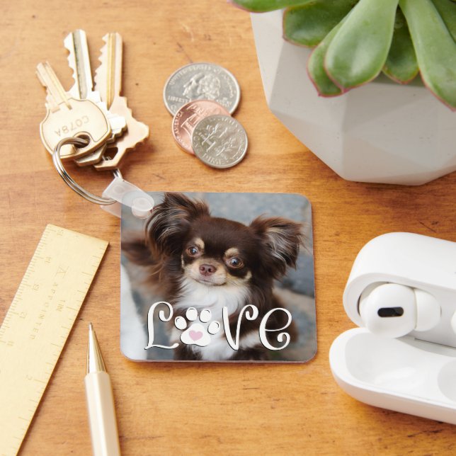 Cute Dog LOVE Paw Print Photo Custom Key Ring (Desk)