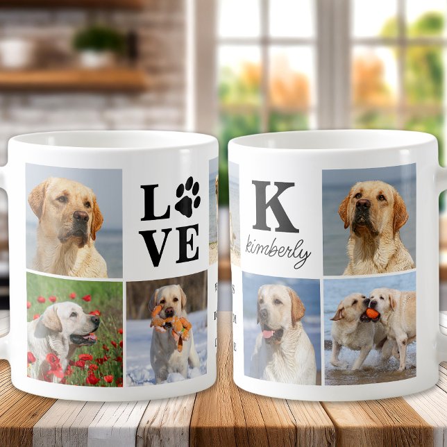 Cute Dog Lover Personalised LOVE 7 Photo Collage Coffee Mug (Creator Uploaded)