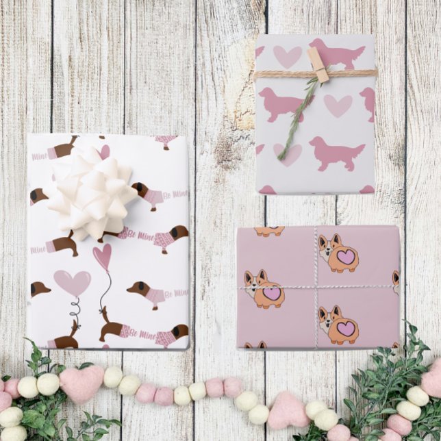 Cute Dog Lover Pink Hearts Valentines Day Wrapping Paper Sheet (Creator Uploaded)