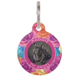 Cute Dog Lover Present Rose Motif Pet Tag
