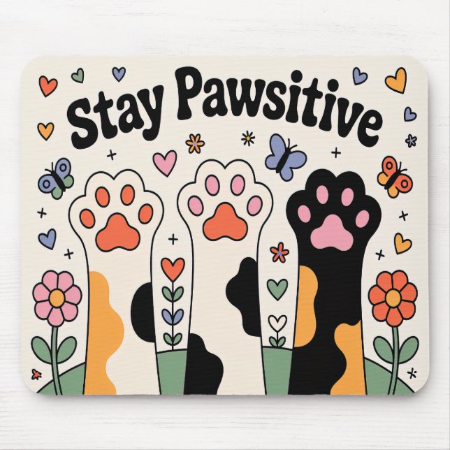 Cute Dog Lover Stay Pawsitive Mouse Pad (Front)