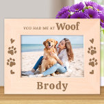 Cute Dog Lover - WOOF - Personalised Wood Photo Etched Frames<br><div class="desc">Capture the timeless bond between you and your furry friend with our beautifully crafted etched wood frame. Perfect for any dog lover, this frame is designed to celebrate the unbreakable connection with your canine companion. Features Charming Design: This delightful frame features the heartwarming phrase, "You had me at WOOF, "...</div>