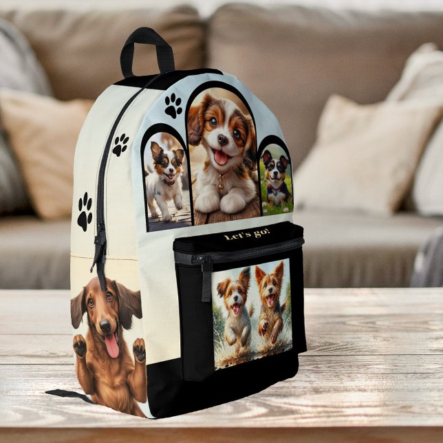 Cute Dog Lover Your Photos Printed Backpack (Backpack featuring cute dog illustrations and paw prints.  You can also add your custom photos!)