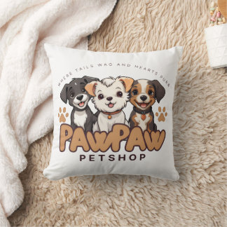 Cute Dog Lovers "Paw Paw Pet Shop" Throw Pillow
