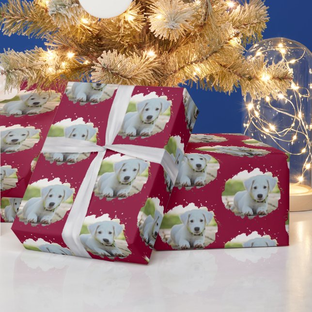 Cute Dog Lovers Personalised Photo Pattern Wrapping Paper (Holidays)
