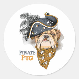 Cute Dog Lovers Pug Pirate Hat Classic Round Sticker