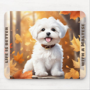 Cute Dog Maltese Puppy Pumpkin Fall Autumn Name Mouse Pad