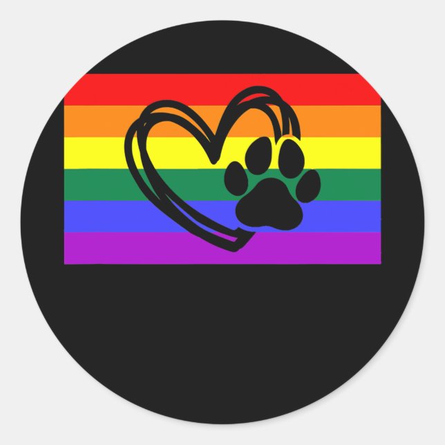 Cute Dog Mom Dad Paw LGBTQ Gay Pride Flag Queer  Classic Round Sticker (Front)