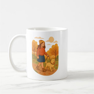 Cute Dog Mom Walking Pup in Cozy Forest  Coffee Mug